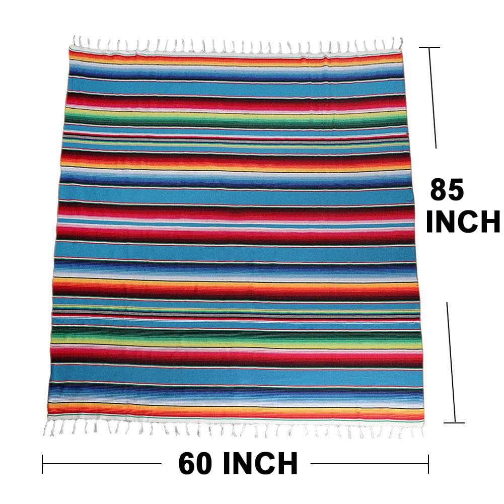 AerWo Mexican Tablecloth 60 x 85, Mexican Serape Blanket with Tassels for Fiesta Party Cinco De Mayo Decorations, Rectangle Woven Stripe Tablecloth, Outdoor Picnic Blankets Dining Table Cover
