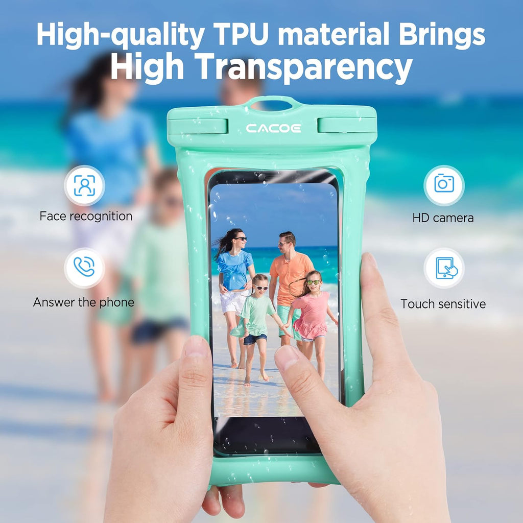 CACOE [Floatable] Floating Universal IPX8 Waterproof Phone case 2 Pack-Up to 7.0",Adjustable Lanyard Phone Pouch,Cellphone Dry Bags for Vacation Beach Pool Kayak Cruise Travel Essentials（Black+Green）