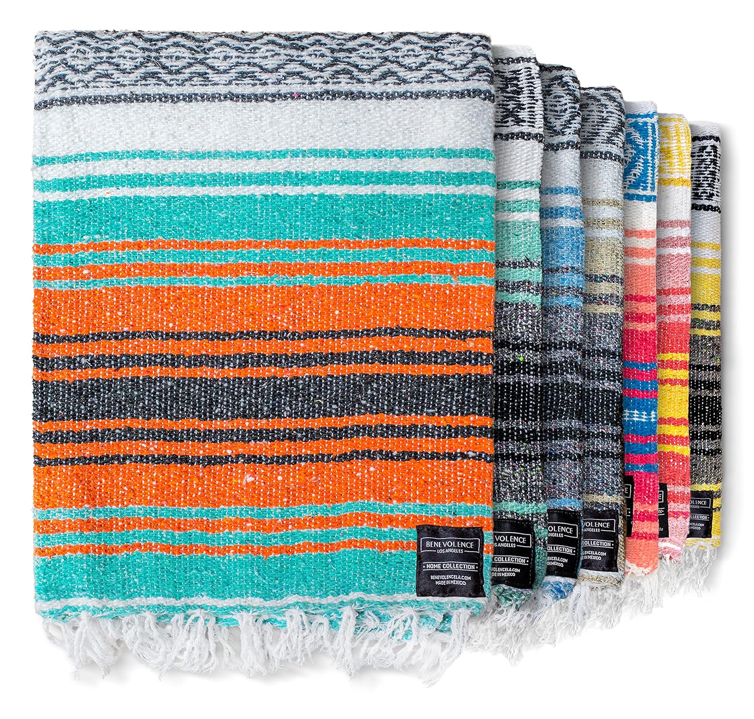 Benevolence LA Authentic Handwoven Mexican Blanket | Yoga Blankets, Outdoor, Picnic, Beach, Camping | Equestrian Saddle | Serape 50x70 inches - Mandarin, Pack of 1