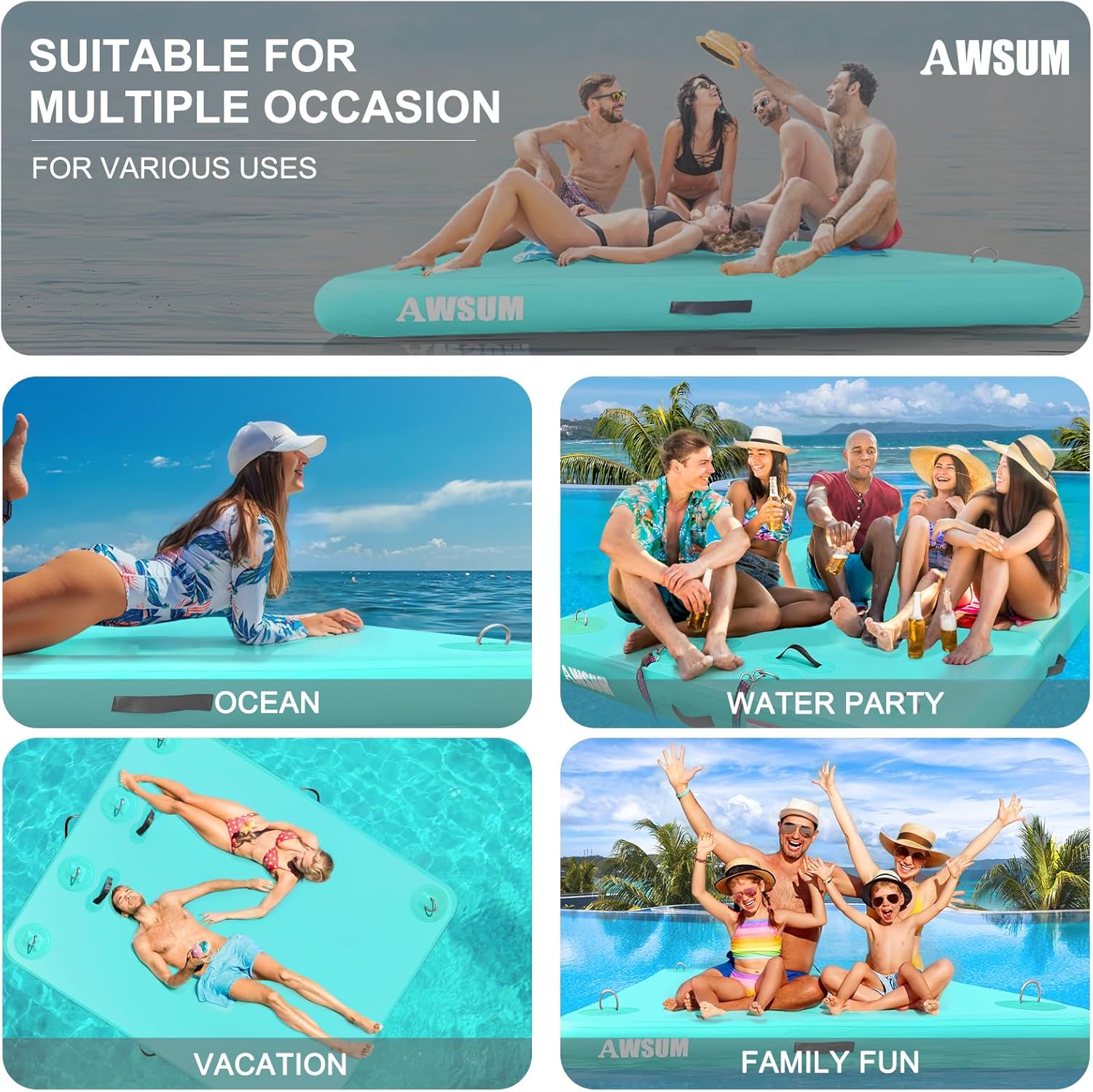 AWSUM Inflatable Floating Dock Air Dock Platform Floating Island Raft with None-Slip Surface for Pool Beach Ocean