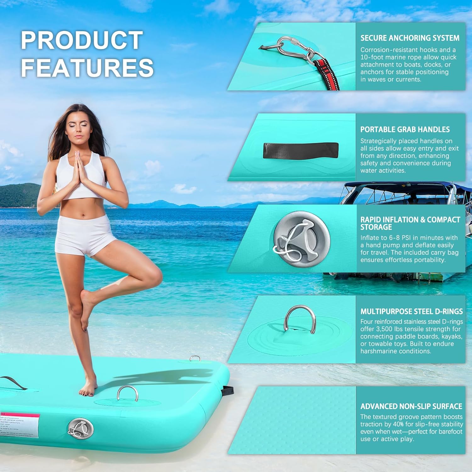 AWSUM Inflatable Floating Dock Air Dock Platform Floating Island Raft with None-Slip Surface for Pool Beach Ocean