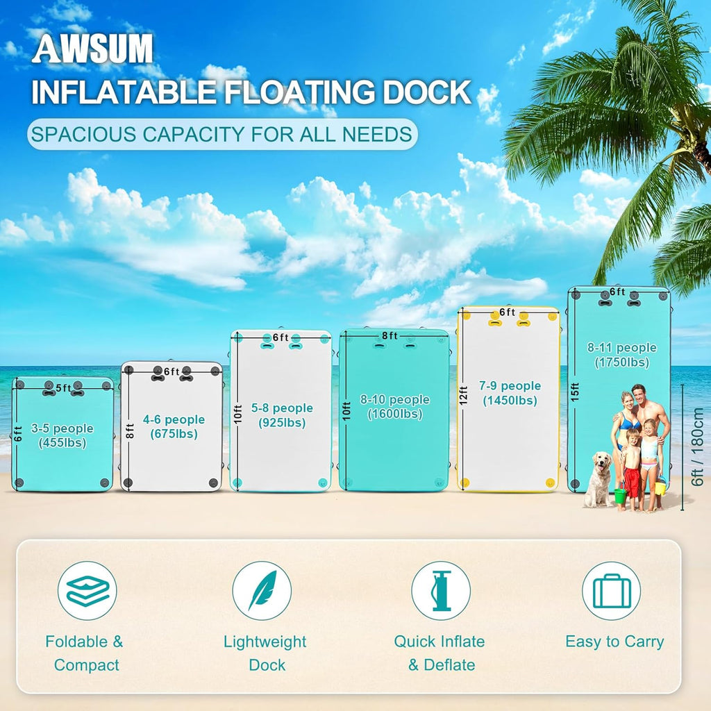 AWSUM Inflatable Floating Dock Air Dock Platform Floating Island Raft with None-Slip Surface for Pool Beach Ocean