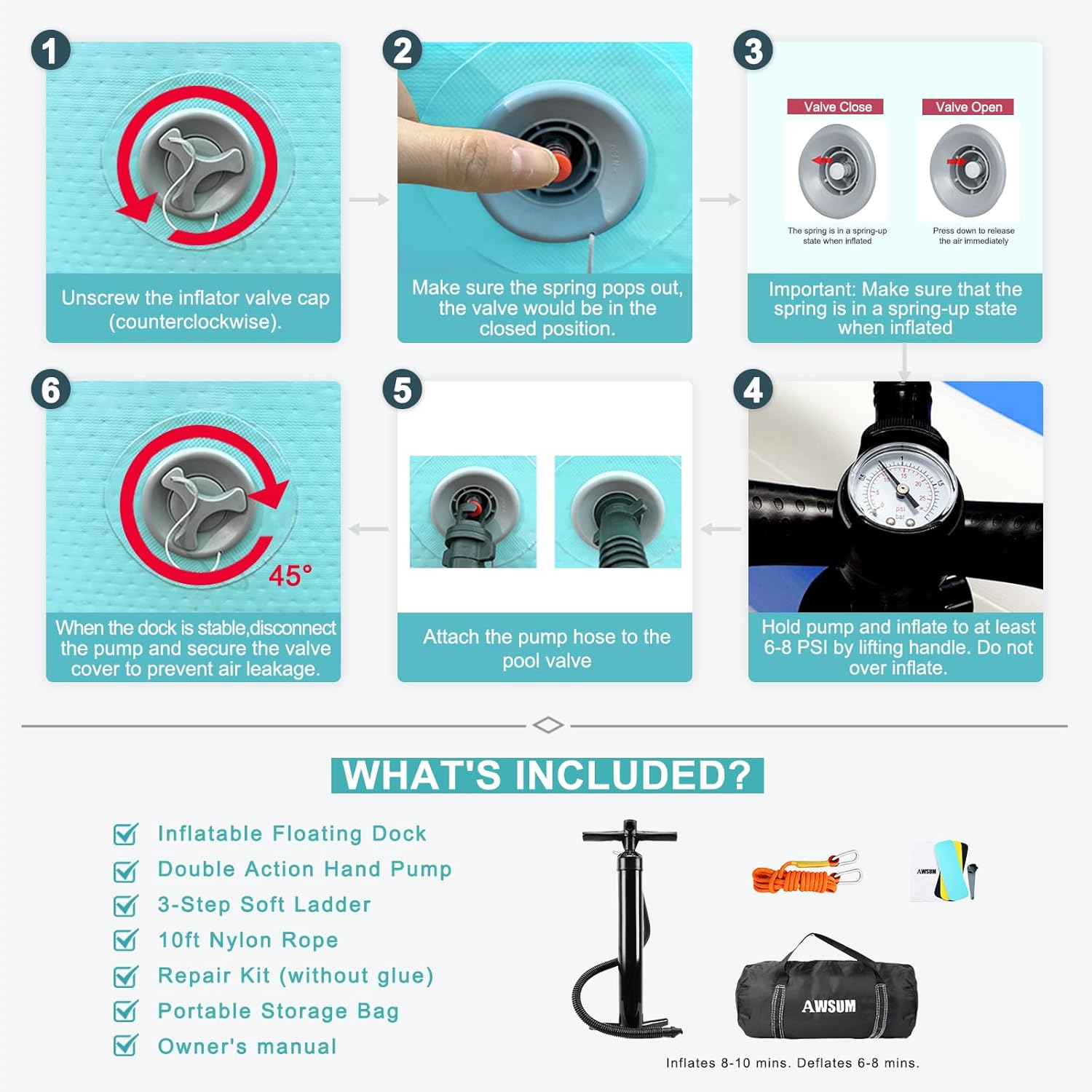 AWSUM Inflatable Floating Dock Air Dock Platform Floating Island Raft with None-Slip Surface for Pool Beach Ocean