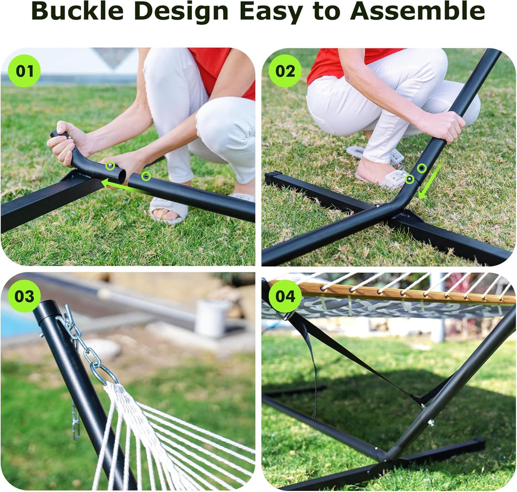 ANAGOO Double hammock with Stand, Heavy Duty Outdoor Hammock for Two, 500 LBS Capacity, Stable Steel Frame with Balance Strap, Easy Tool-Free Assembly for Patio, Garden, Backyard & Beach,White Grey