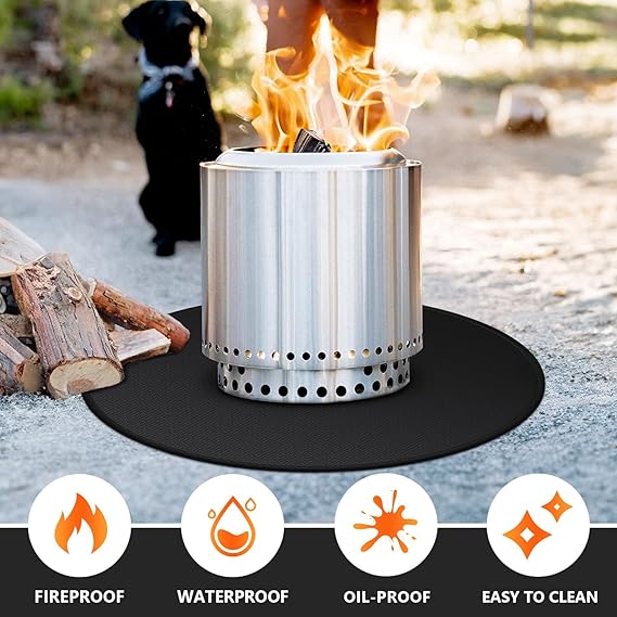 36'' Fire Pit Mat for Solo Stove Bonfire, Double-Sided Fireproof Under Grill Mat Deck Patio Protector Pad, Round BBQ Mat for Solo Stove Accessories, Easy to Clean, Reusable