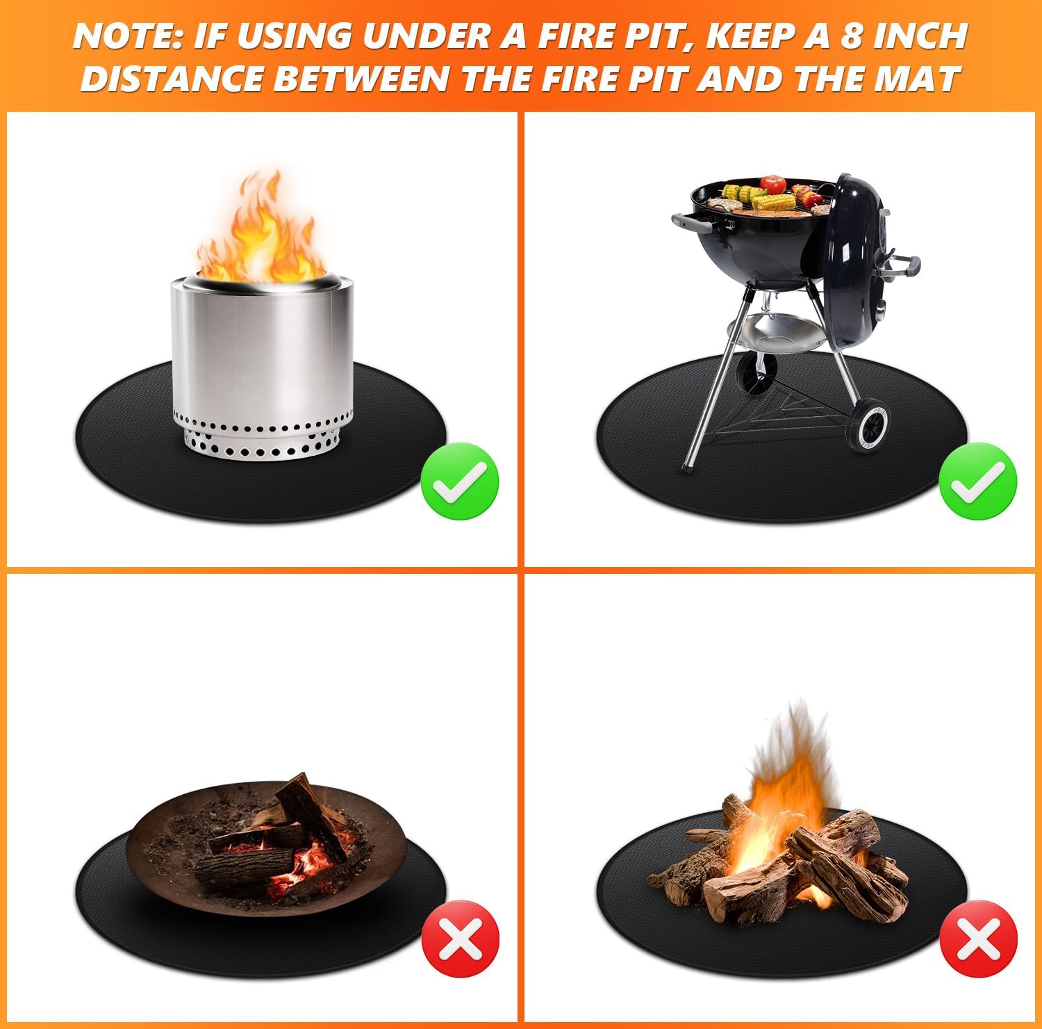 36'' Fire Pit Mat for Solo Stove Bonfire, Double-Sided Fireproof Under Grill Mat Deck Patio Protector Pad, Round BBQ Mat for Solo Stove Accessories, Easy to Clean, Reusable