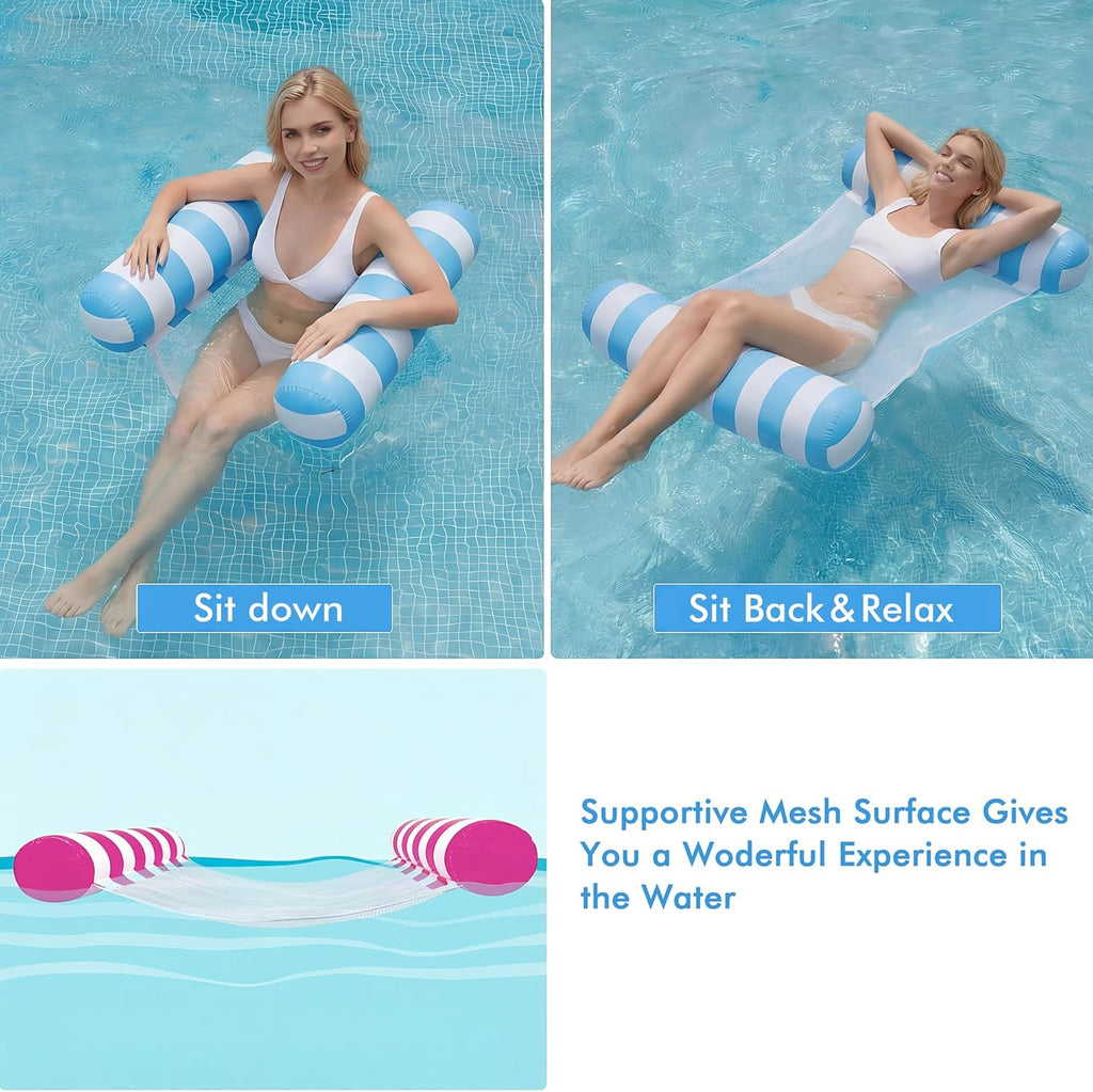 4 Pack Inflatable Pool Floats, OKSUWATER 4-in-1 Water Hammock, Pool Floats Adult Size for Swimming Pool Party Summer Lake Water Fun