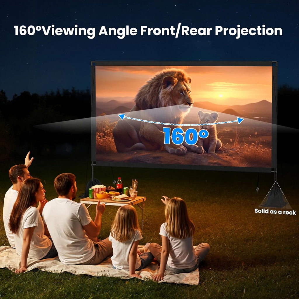 120inch Outdoor Projector Screen with Stand: 16:9 4K HD Portable Projector Screen Outdoor Indoor - Front/Rear Movie Screen with Carry Bag, Sandbag - Projection Screen for Backyard, Camping, Theater