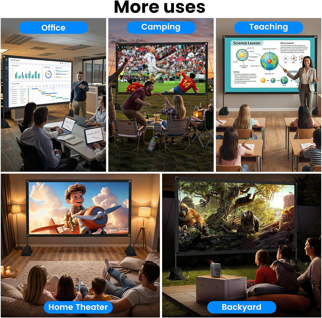 120inch Outdoor Projector Screen with Stand: 16:9 4K HD Portable Projector Screen Outdoor Indoor - Front/Rear Movie Screen with Carry Bag, Sandbag - Projection Screen for Backyard, Camping, Theater